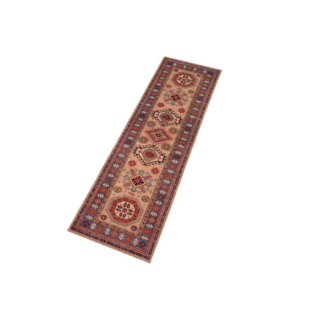 Southwestern Kazak Peach/Light Blue Wool Runner Rug- 2'10''x9'8'' For Sale - Image 9 of 10