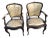 Pair 1940s French Provincial Maple Louis XV Ebony Armchairs – Newly Upholstered For Sale
