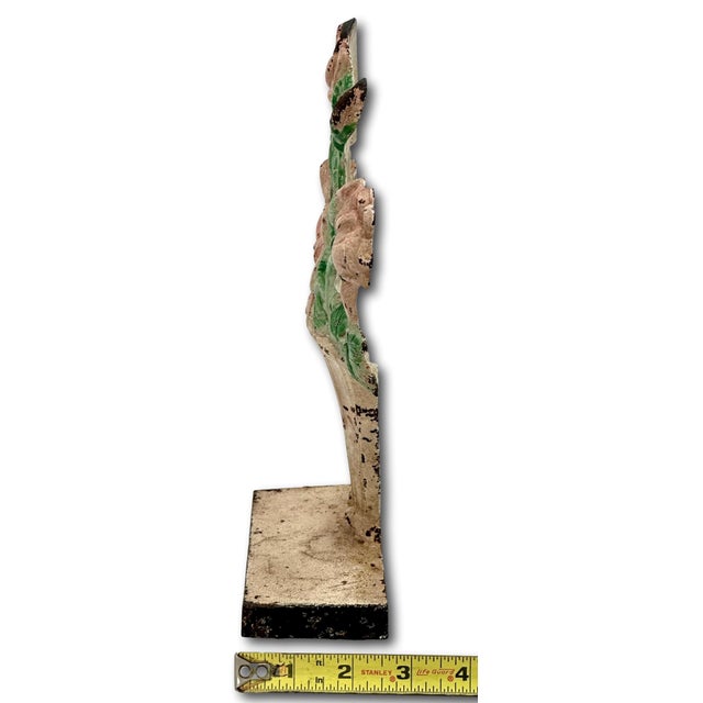 Hard 2 Find Vintage 1930s Hubley Manufacturing Co. #441 Pink Roses in Slanted Vase Cast Iron Flower Doorstop For Sale - Image 11 of 12