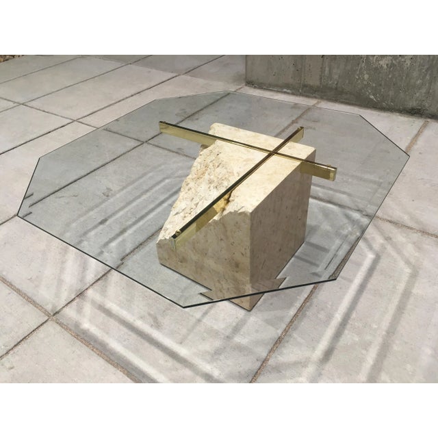Metal Postmodern Maitland-Smith Style Brass & Glass Coffee Table in Tessellated Stone For Sale - Image 7 of 13
