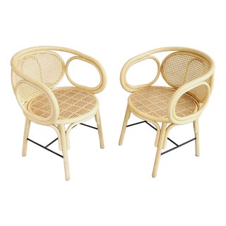Rattan and Cane Armchairs, Set of 2 For Sale