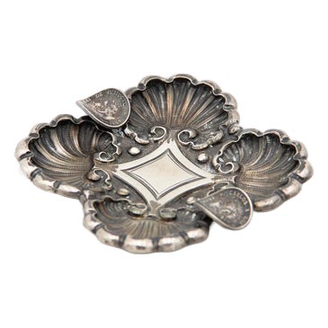 Embossed Silver Ashtray with Shells For Sale