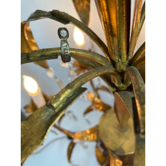 Mid 20th Century Italian Gilt Tole and Crystals Electric Candelabra Lamp For Sale - Image 13 of 18