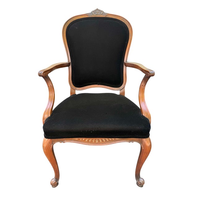 Mid 20th Century Mid 20th Century Set of Six French Provincial Chairs With Black Velvet Upholstery For Sale - Image 5 of 11