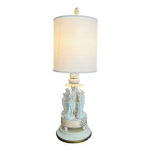 Antique Neoclassical Bisque Figural Table Lamp Classical Maiden Column Form With Pierced Illuminated Base