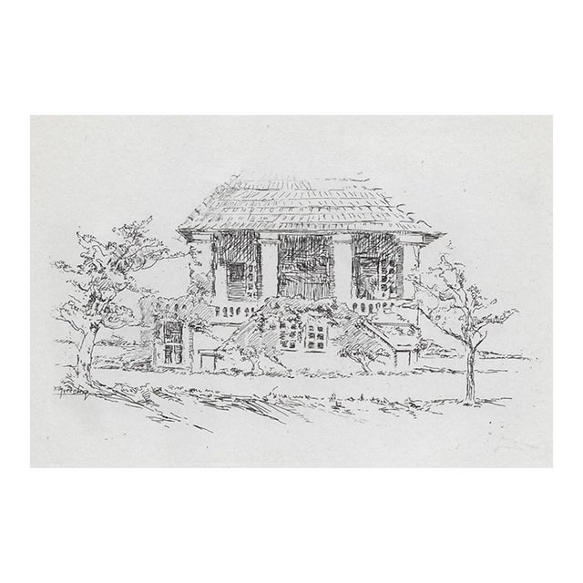 Etching of a House by Greenberg For Sale