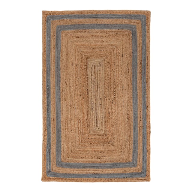 4'x6' Grey Border Rectangle Jute Handmade Rug For Sale