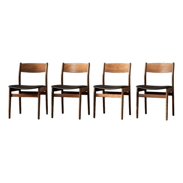 Mid-Century Modern Scandinavian Dining Chairs in Teak and Vinyl, 1960s, Set of 4 For Sale