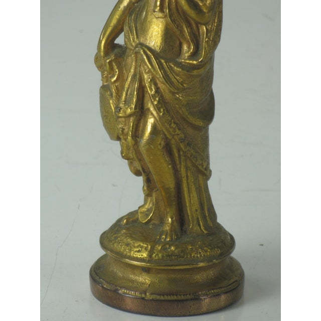 Metal Neoclassical Lady Statue Antique Gold-Plated Spelter Gilded Sculpture Fennel, Clock Part For Sale - Image 7 of 15