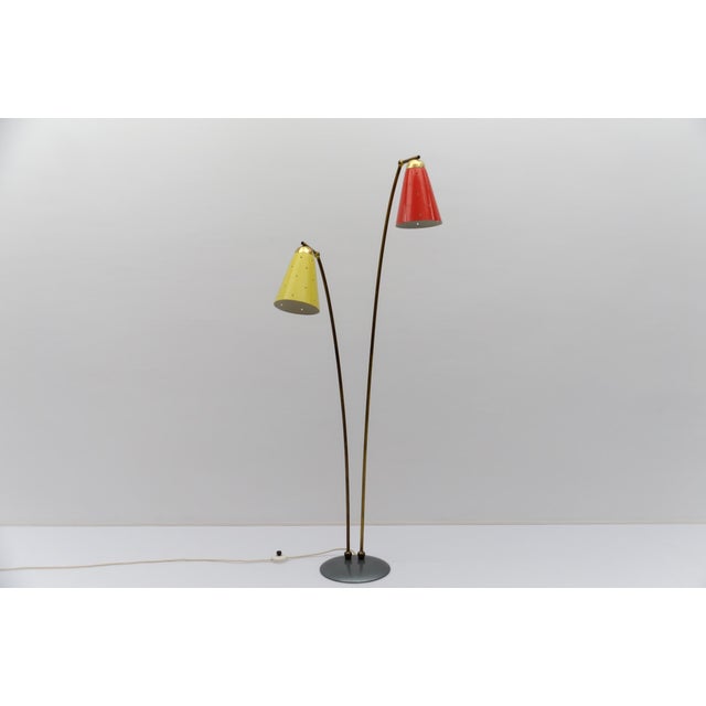 Awesome Double Mid-Century Modern Bamboo & Rattan Floor Lamp, Italy 1950s The lamp can be adjusted in all directions. The...