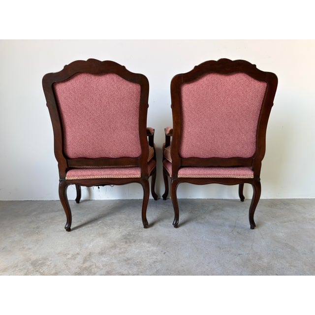 Vintage French Provincial Louis XV Style Carved Walnut Armchairs – A Pair For Sale - Image 9 of 11
