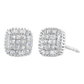 10K White Gold 1/2 Cttw Invisible-Set Princess Cut & Prong-Set Baguette Diamond Composite Stud Earrings (H-I Color, I1-I2 Clarity) - 2 Pieces For Sale