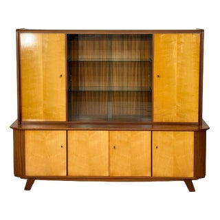 Vintage Bar Cabinet in Birch and Brass For Sale
