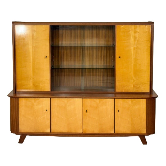 Vintage Bar Cabinet in Birch and Brass For Sale