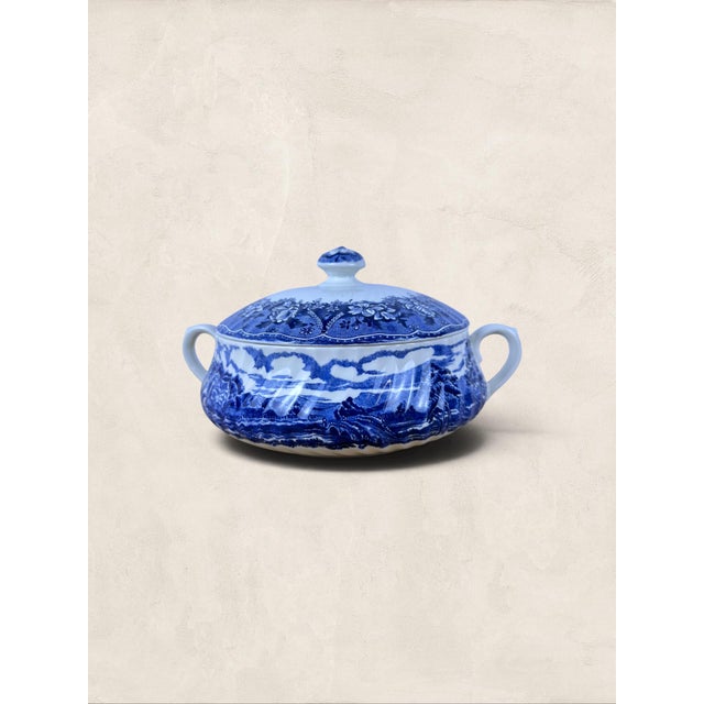 1940s English Blue & White “Old Castle” Covered Tureen by Barratts Staffordshire For Sale - Image 4 of 8