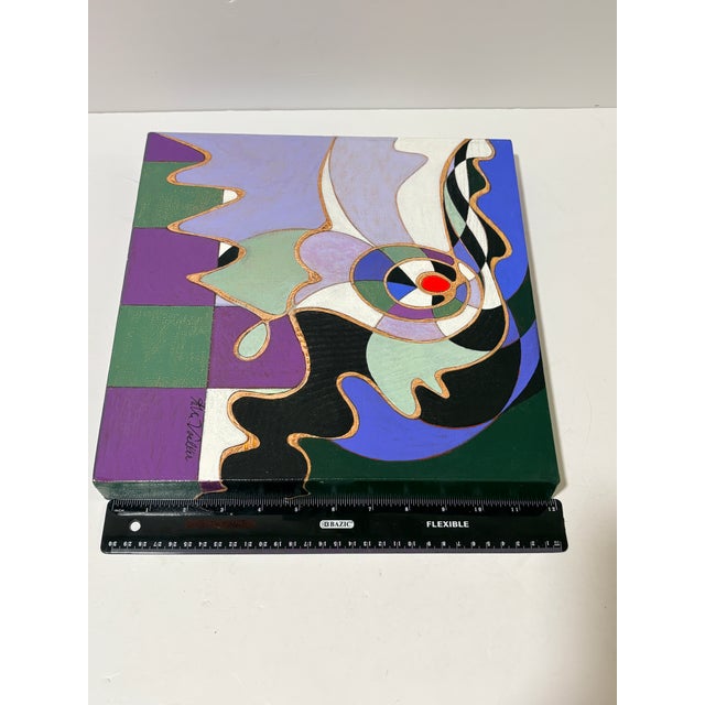 Vintage Arlene Voelker Signed Geometric Abstract Painting For Sale - Image 4 of 10