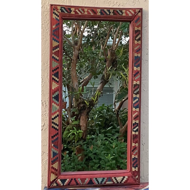 Contemporary Handcrafted Antique Kilim Rug Wall Mirror/ Bohemian Geometric , Woven , Rustic For Sale - Image 3 of 14