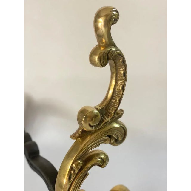19th Century Black and Gold Color Steel and Bronze Andirons, France For Sale - Image 9 of 10