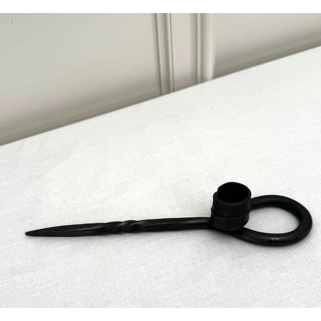 Charcoal Vintage Brutalist Hand-Forged Iron Candle Taper Holders, Set of Three For Sale - Image 8 of 12