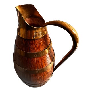 Oak and Brass Pitcher by Gérard Lafitte, France, 1950s For Sale