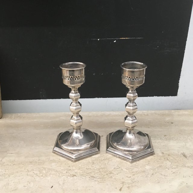 Silver Candle Holders Silver Plate - A Pair For Sale - Image 8 of 9
