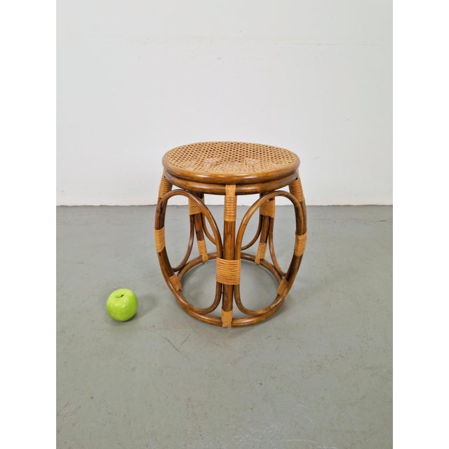 Mid-Century Modern Round Bentwood and Rattan Webbing Stool, 1970s For Sale - Image 3 of 7