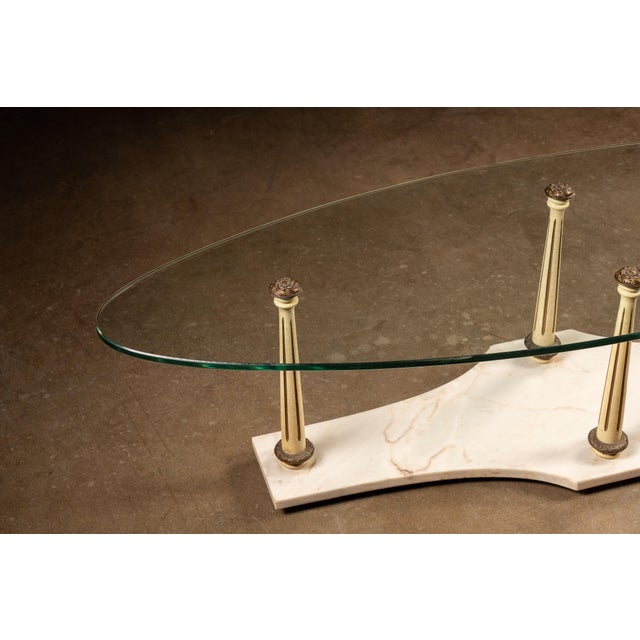 Mid-Century Marble and Glass Neoclassical Oblong Coffee Table For Sale - Image 4 of 7