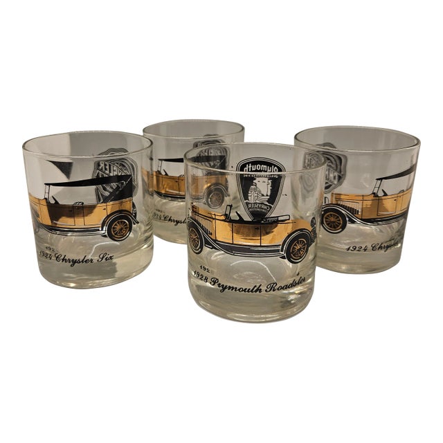 Vtg Culver 22k Gold Pierce Arrow Model Cars Glasses Low Ball Set of 6, Mixed Set For Sale