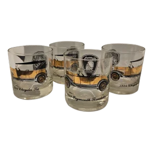 Vtg Culver 22k Gold Pierce Arrow Model Cars Glasses Low Ball Set of 6, Mixed Set