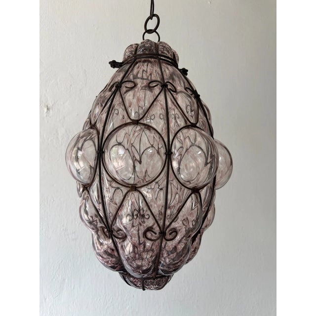 1 of 3 Big Mid-Century Seguso Murano Amethyst Blown Bubble Lantern Chandelier For Sale - Image 9 of 10