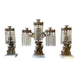 1920s Crystal Candelabra Set- 3 Pieces For Sale