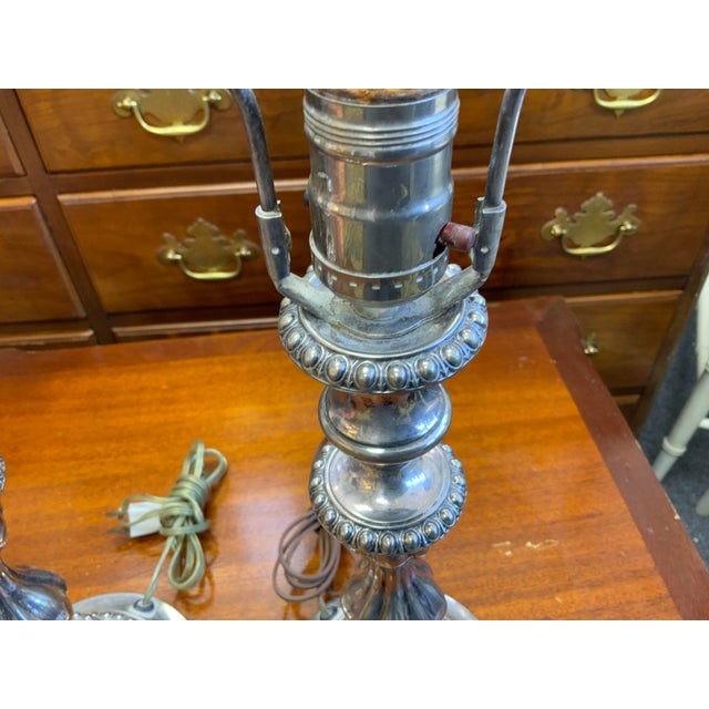 Mid 20th Century 20th Century Pair Silver Plate Lamps For Sale - Image 5 of 8