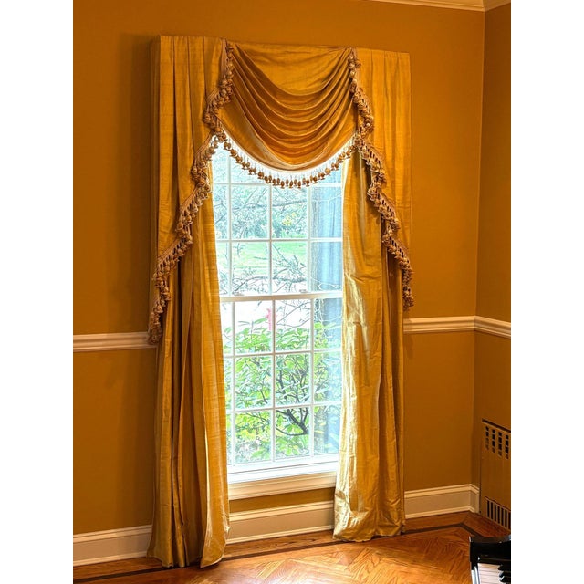 Pair of Custom Linen Drapes, Curtains and Valances, Lined, Tassels For Sale - Image 4 of 12