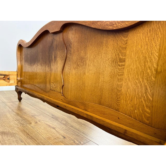 Vintage French Louis XVI Oak Double Bed Frame with Carved Headboard For Sale - Image 12 of 13