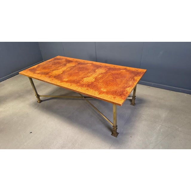 Vintage Burl Wood and Brass Dining Table from Belgochrom, 1970s For Sale - Image 9 of 11