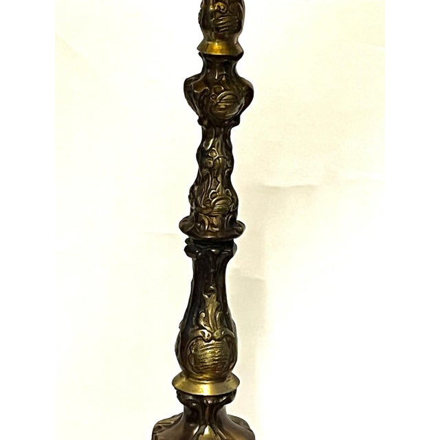 Brass Floor Lamp with Fabric Shade from Unbekannt, 1920s For Sale - Image 6 of 11
