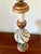 1960 lamp base made in Spain, in wood carved into a pod, white and green twist, patinated gold details Screw socket, works...
