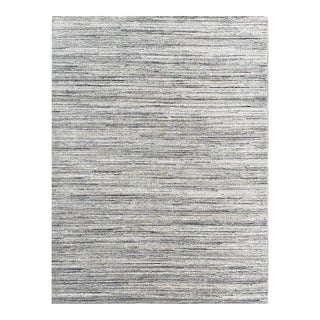 4x6 Ivory Hand-Knotted Wool Subtle Linear Texture Geometric Modern Carpet Rug For Sale