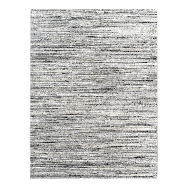 4x6 Ivory Hand-Knotted Wool Subtle Linear Texture Geometric Modern Carpet Rug For Sale