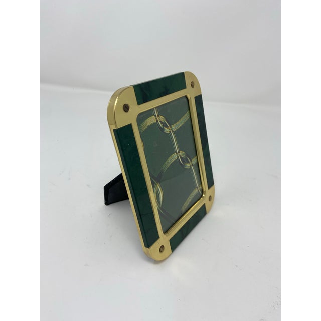 Faux Malachite and Brass Picture Frame For Sale - Image 4 of 6