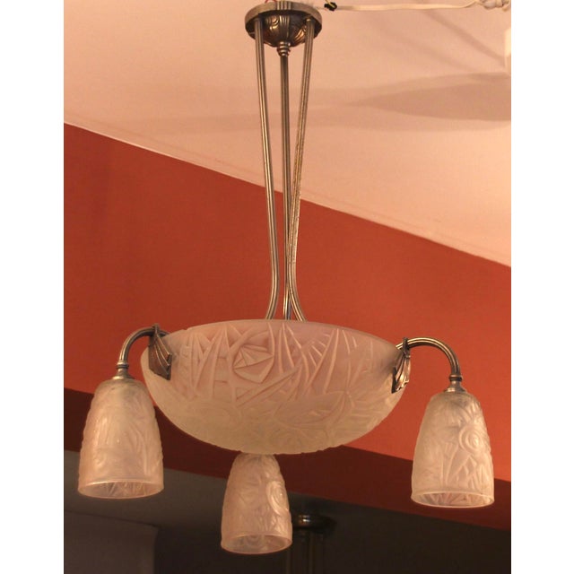 French Art Deco Cubist Hanging Lamp from Noverdy, 1920s For Sale - Image 10 of 10