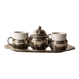 Vintage Silver Plated Coffee Set with Two Espresso Cups with Ceramic Inlays, 1960s For Sale