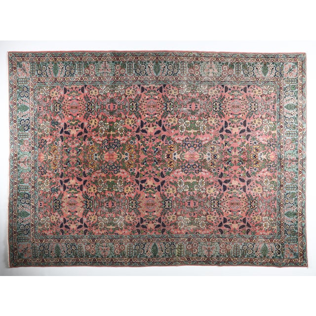 Contemporary 1950s VintageFlower Design Pink Tones Wool on Cotton Rug -9' 10'' X 6' 7'' For Sale - Image 3 of 12