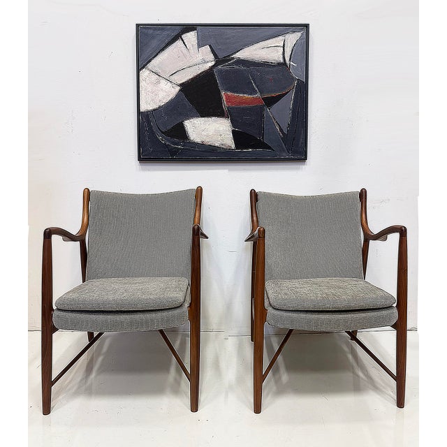 Danish Modern Model 45 Lounge Chair, Finn Juhl Manner, Pair Offered for sale is a pair of the iconic Model 45 Lounge...