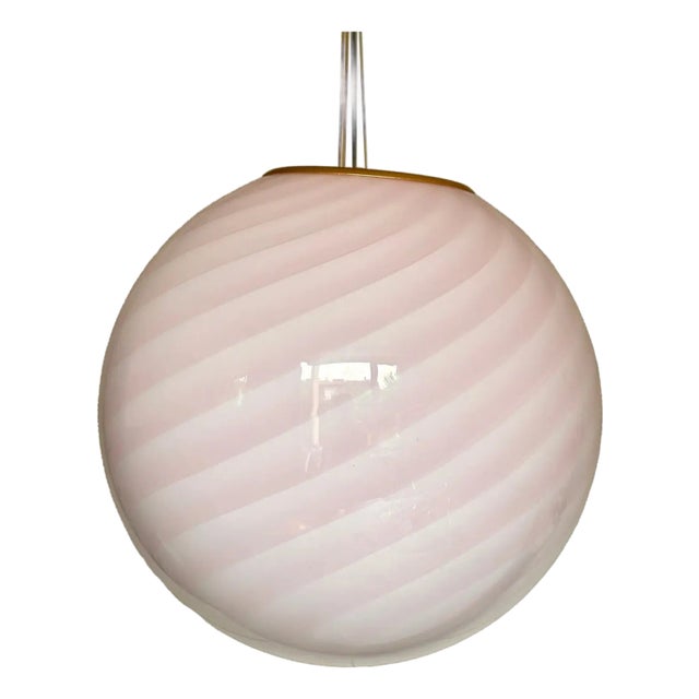 Pink Swirl and Milky-White Sphere Pendant in Murano Glass by Simoeng For Sale
