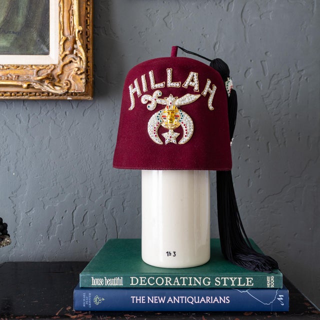 Masonic Shriner Hillah Fez of Burgundy Wool Sequins and Tassel For Sale - Image 15 of 18