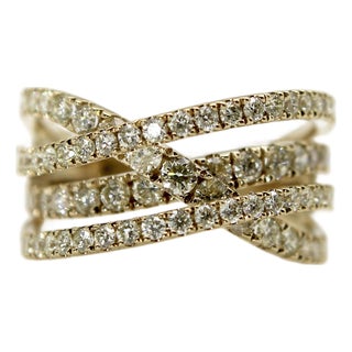 1990s Contemporary 14k Gold Micro Pave Diamond Crossover Ring, Size 6 For Sale