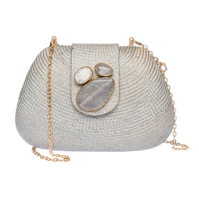 2020s Tamu Bean Clutch in Light Grey For Sale - Image 5 of 8