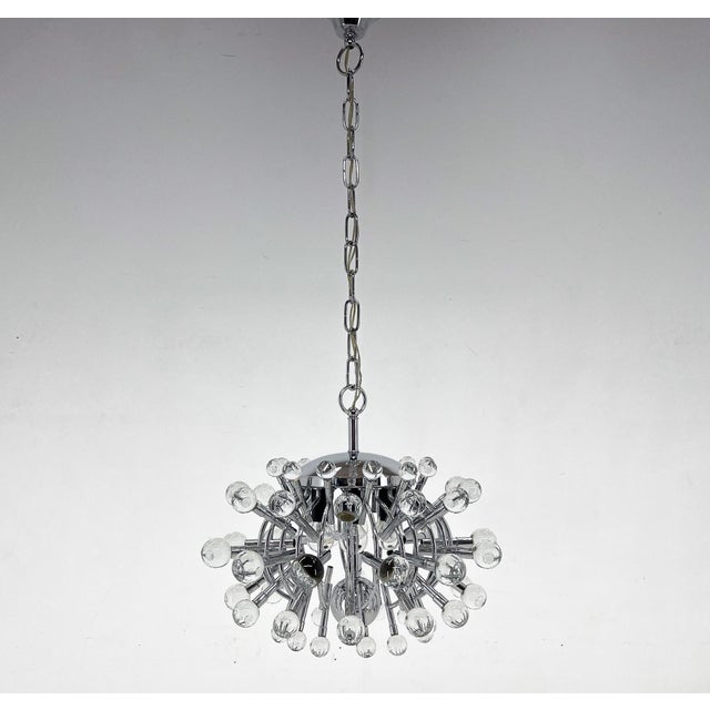 1970s Italian Space Age Chrome and Crystal Glass Chandelier, 1970s For Sale - Image 5 of 14