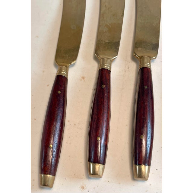 Brass Mid 20th Century Rosewood & Brass Individual Butter Cream Desert Knives Set of 4 For Sale - Image 8 of 9